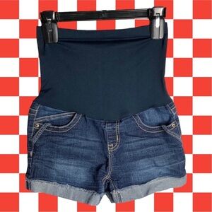 Haute Mama Blue Jean Maternity Shorts w Cuffed Legs Wm M